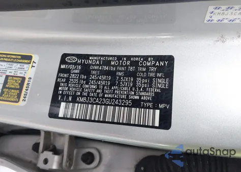 2016 Hyundai Tucson Limited z USA, uszkodzony, nr VIN KM8J3CA23GU243295